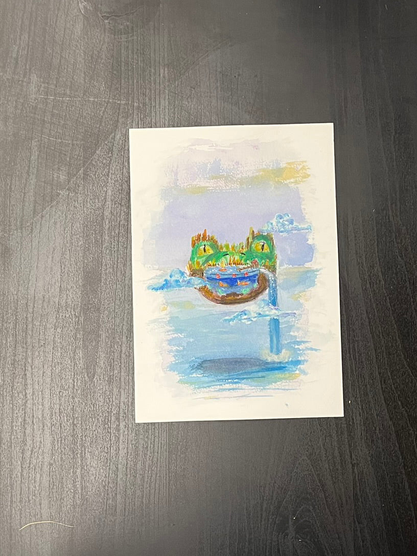 vaguely froglike floating island